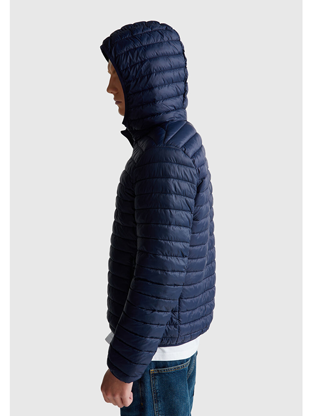 Erkek Lacivert Polyester Dolgulu Regular Fit Kapüşonlu Puffer Mont-2