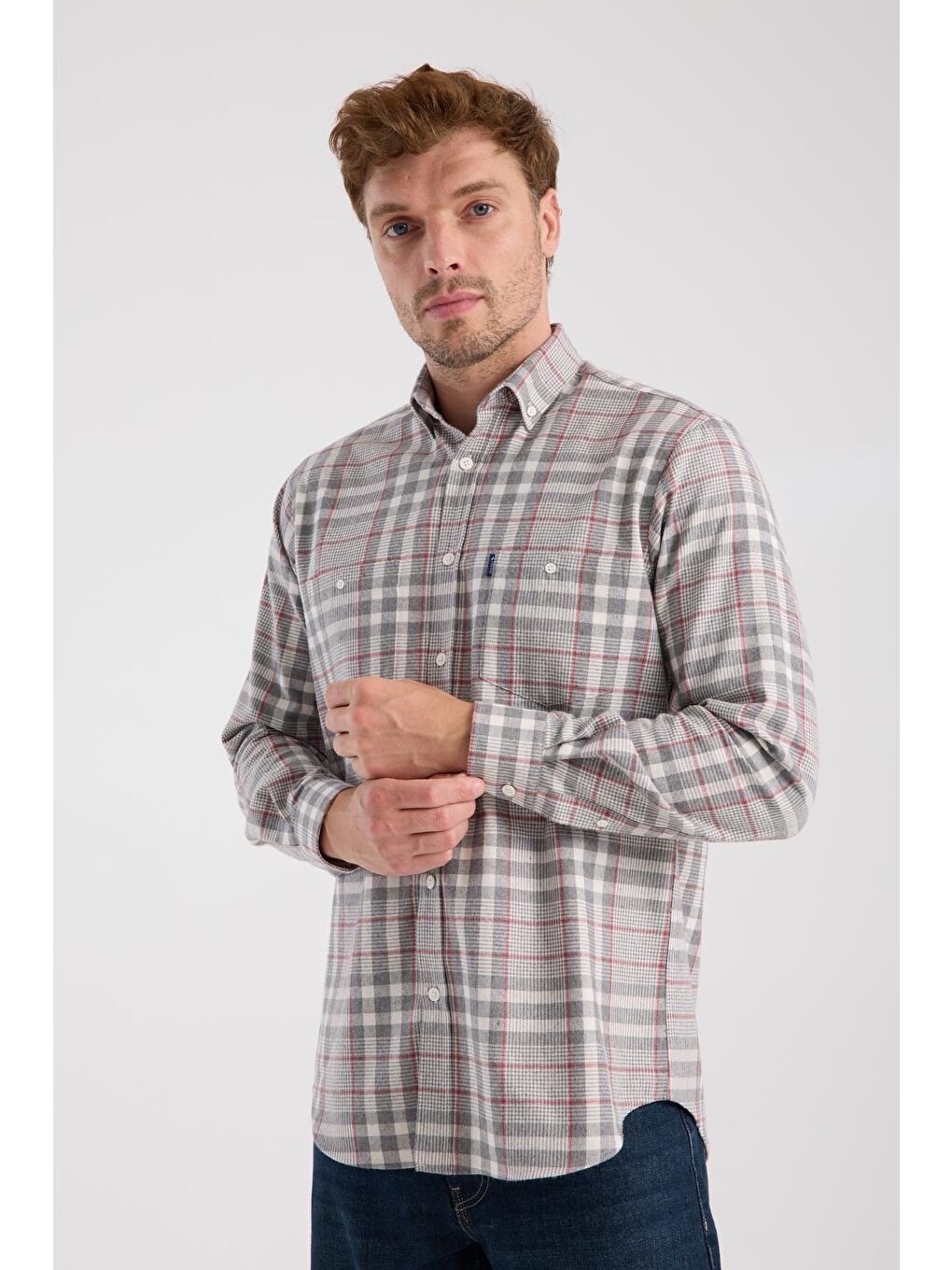 Aclub Ac10094 Flanel Pamuk Karışımlı Regular Fit Gri Düğmeli Yaka Erkek Kareli Gömlek-2
