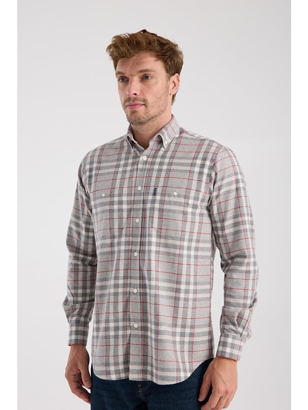 Aclub Ac10094 Flanel Pamuk Karışımlı Regular Fit Gri Düğmeli Yaka Erkek Kareli Gömlek-3