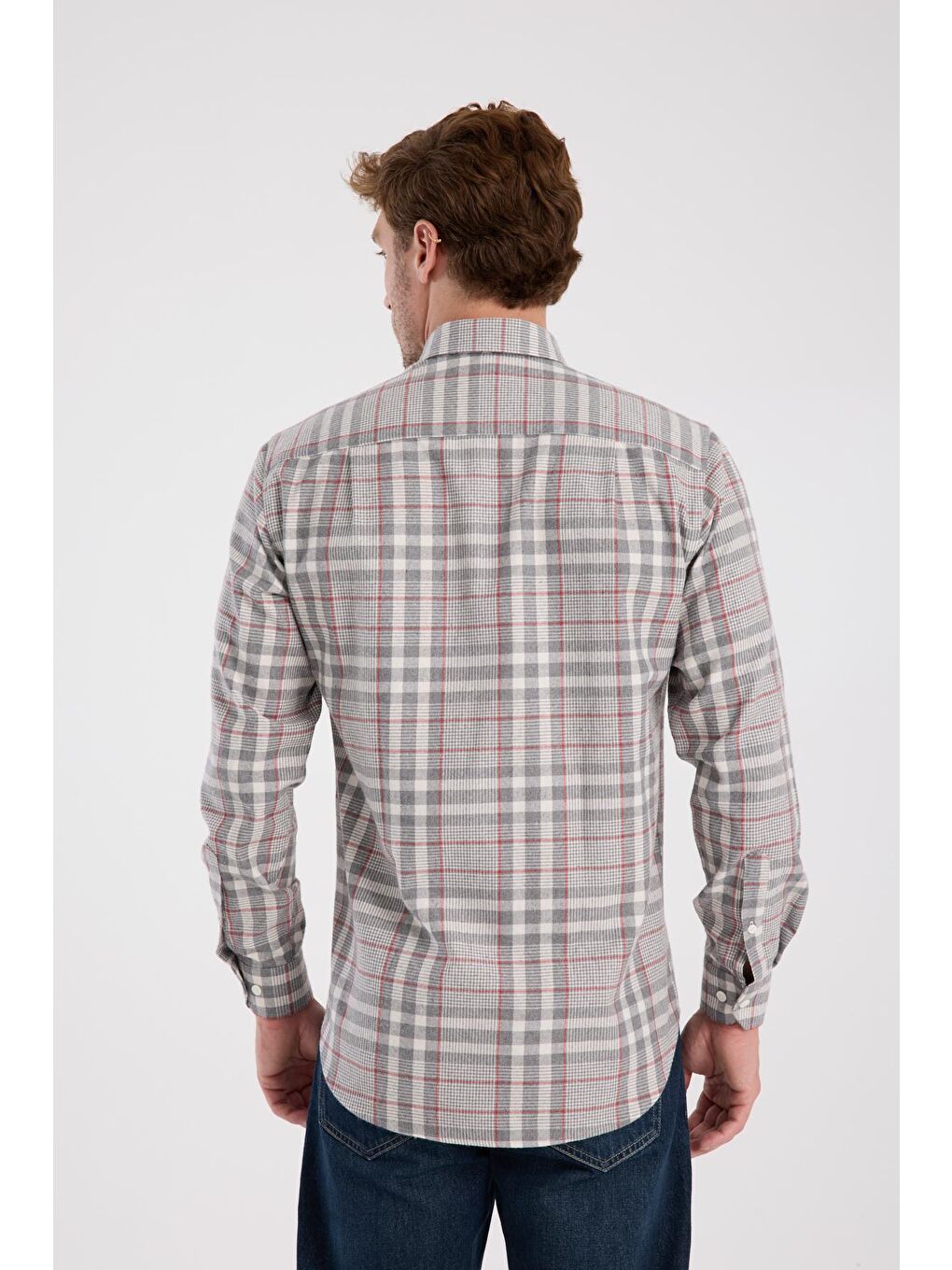 Aclub Ac10094 Flanel Pamuk Karışımlı Regular Fit Gri Düğmeli Yaka Erkek Kareli Gömlek-6