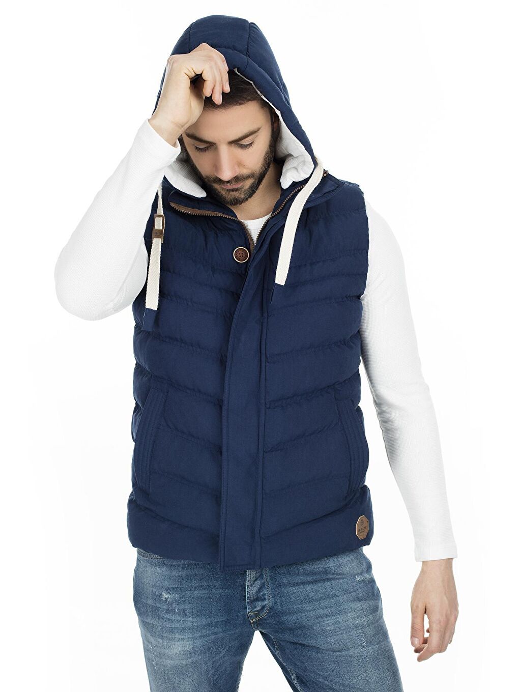 İndigo Kapüşonlu Slim Fit Yelek 556B5618-3