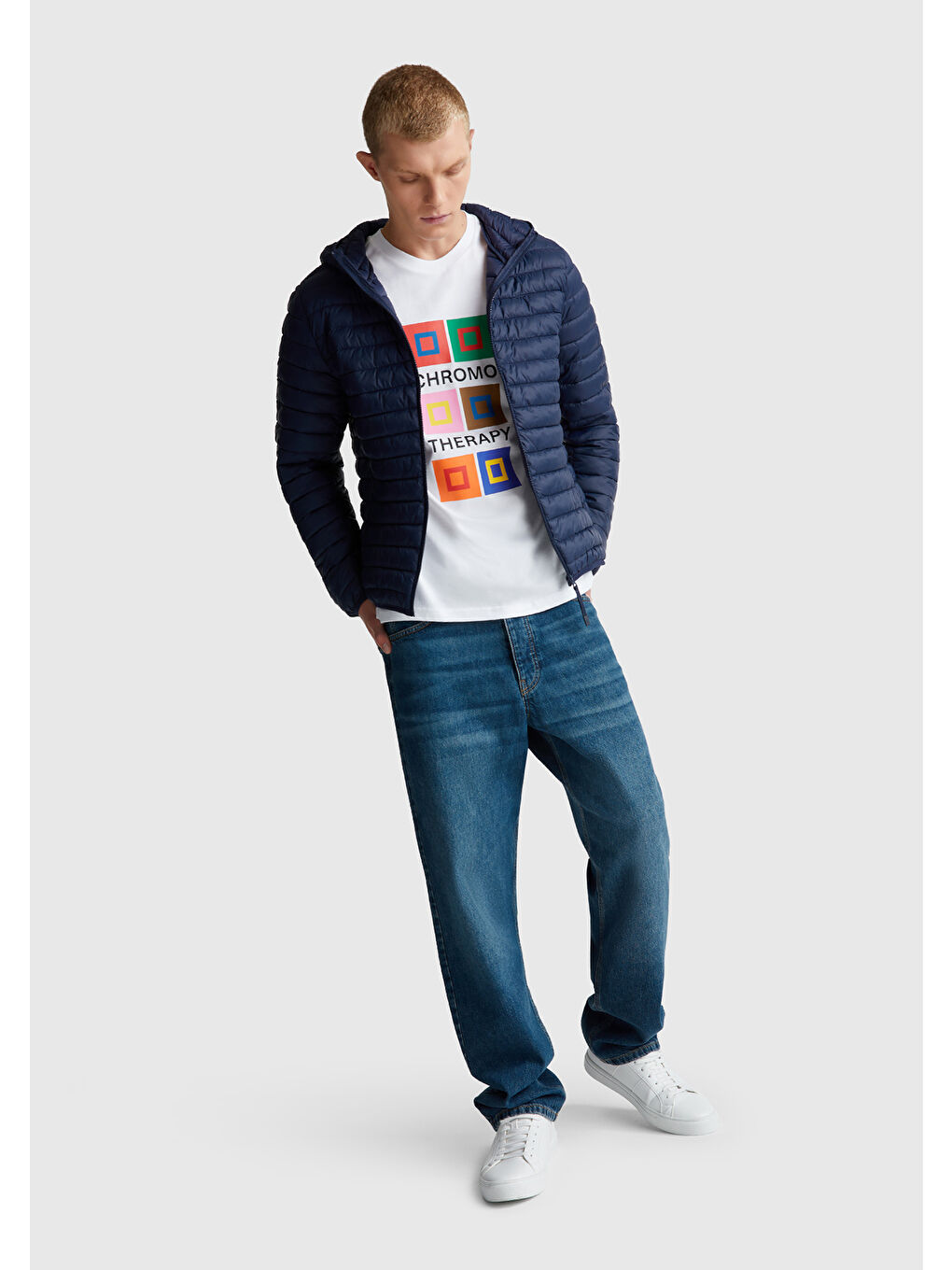 Erkek Lacivert Polyester Dolgulu Regular Fit Kapüşonlu Puffer Mont-4