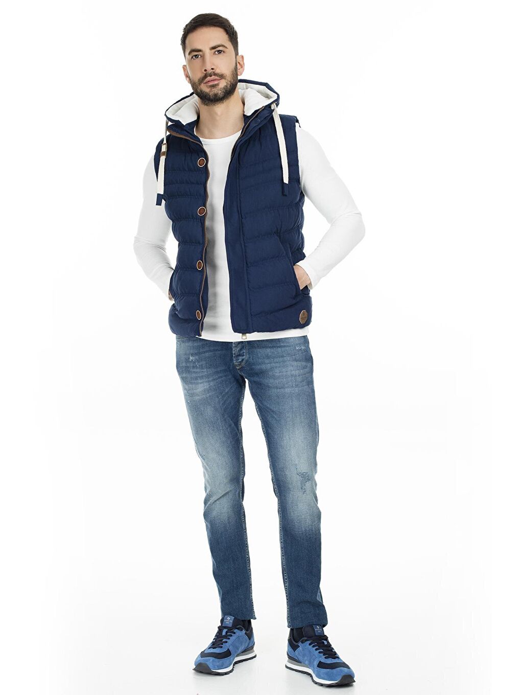 İndigo Kapüşonlu Slim Fit Yelek 556B5618-4