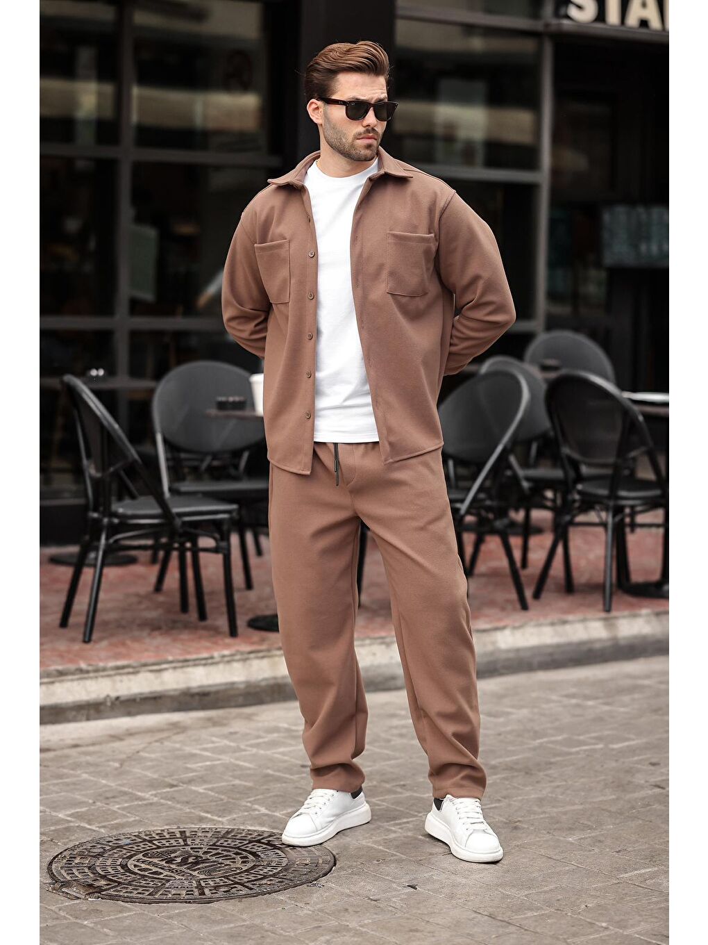 Kahverengi Kaşe Erkek Gömlek Pantolon İkili Takım E7328-1