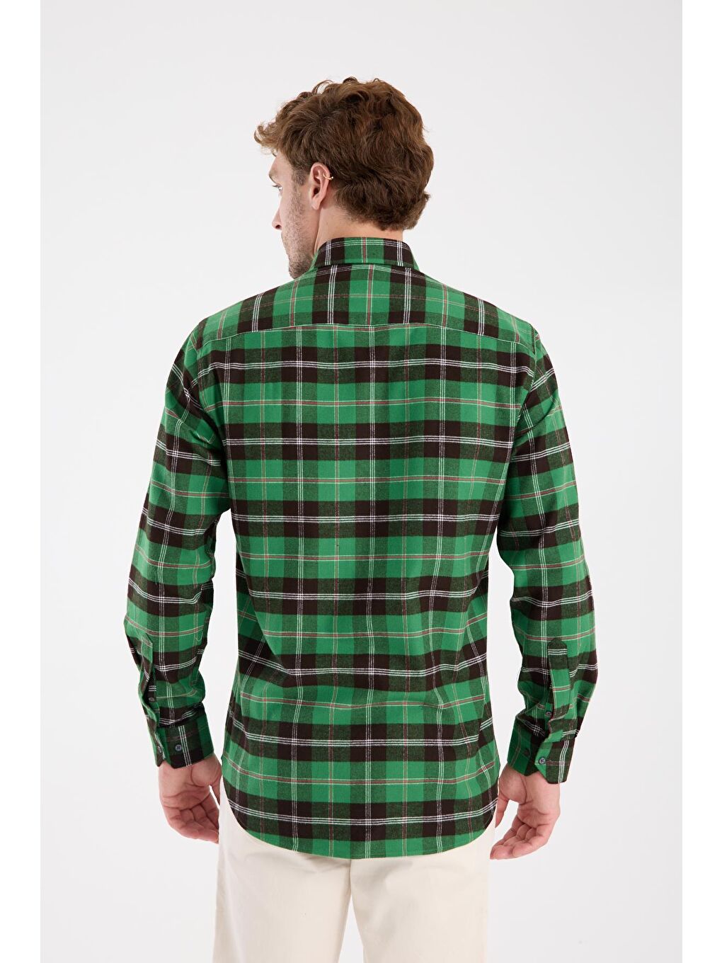 Aclub Ac10101 Flanel Pamuklu Regular Fit Yeşil Düğmeli Yaka Erkek Kareli Gömlek-7