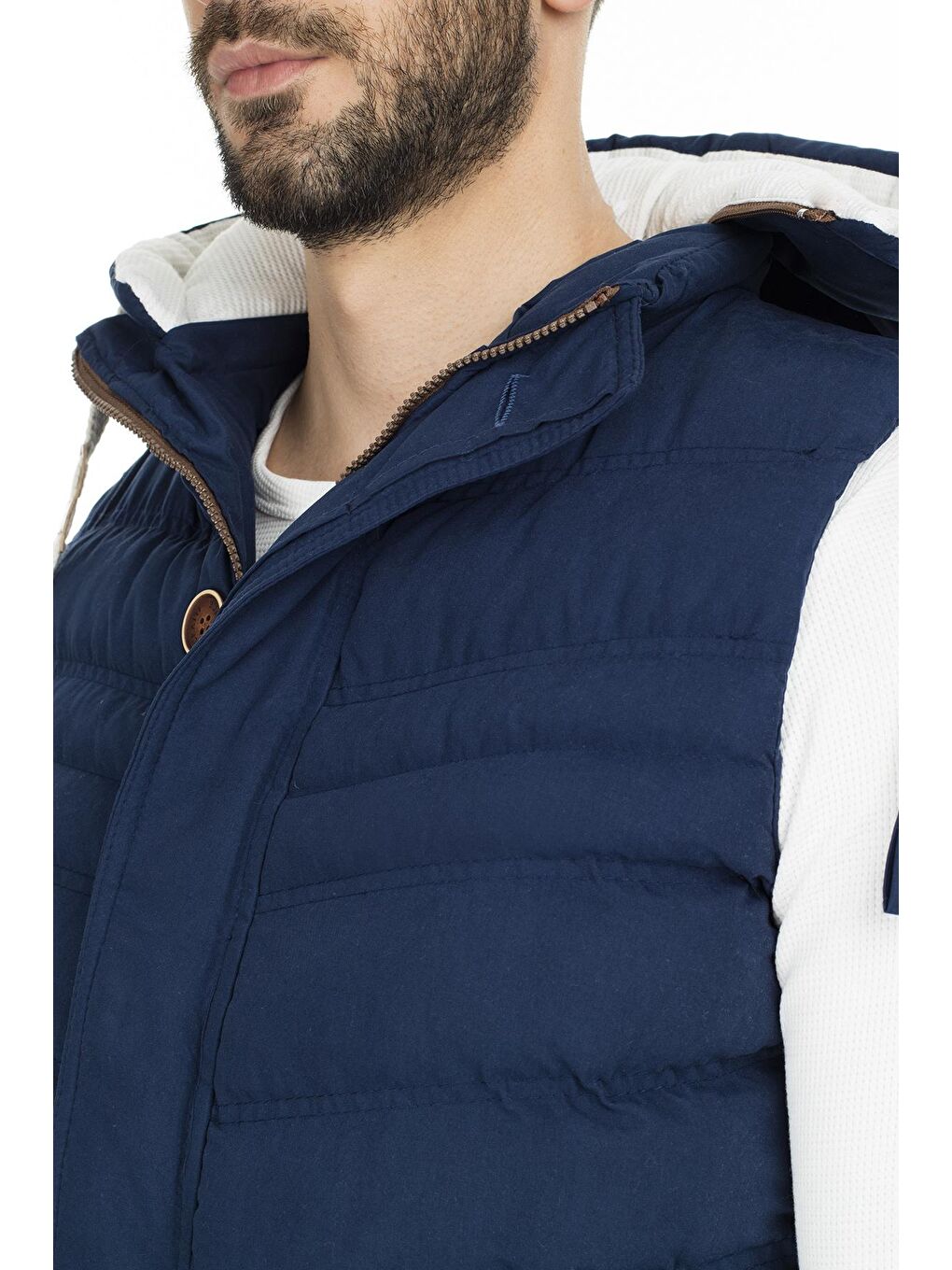 İndigo Kapüşonlu Slim Fit Yelek 556B5618-5