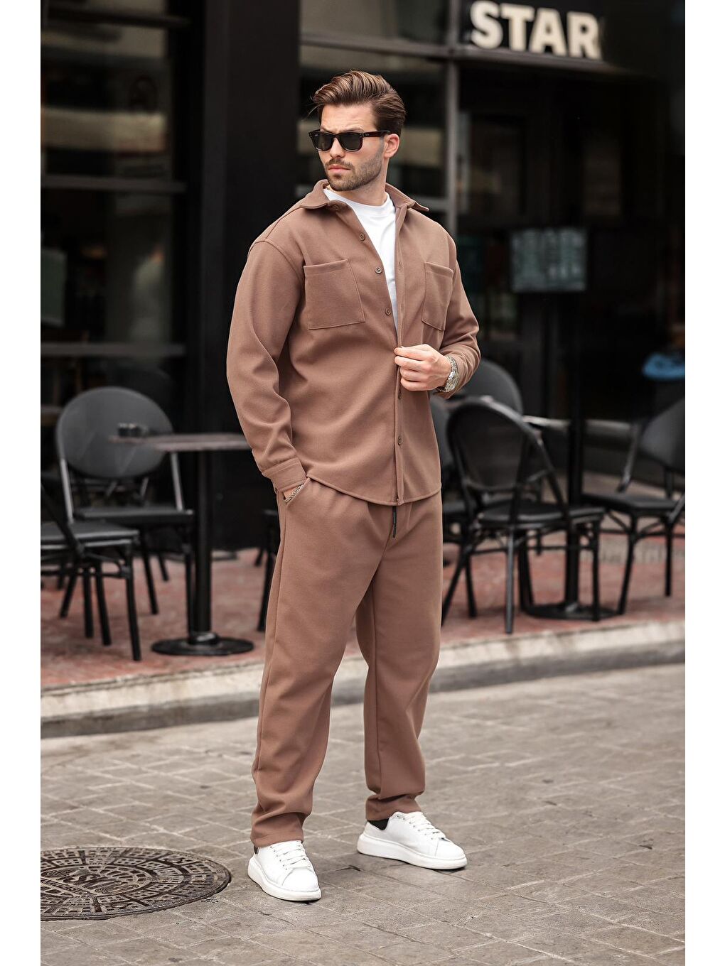 Kahverengi Kaşe Erkek Gömlek Pantolon İkili Takım E7328-3