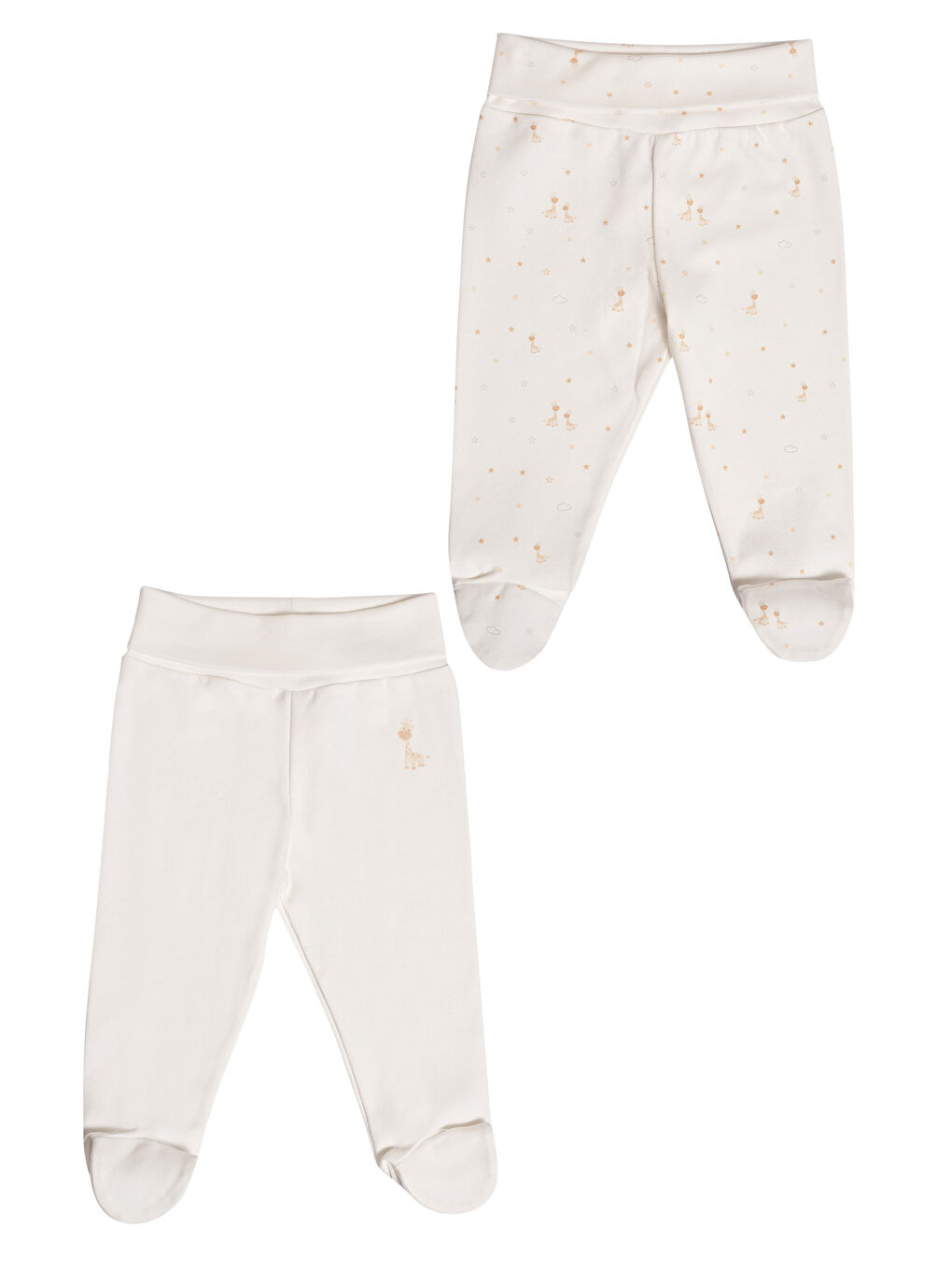 Beyaz Beli Lastikli Unisex Bebek 2'li Patikli Pantolon-1
