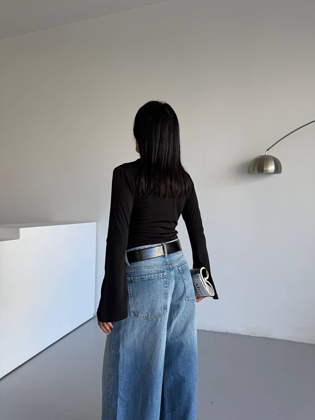 Siyah Kol Detay Sandy Bluz-4