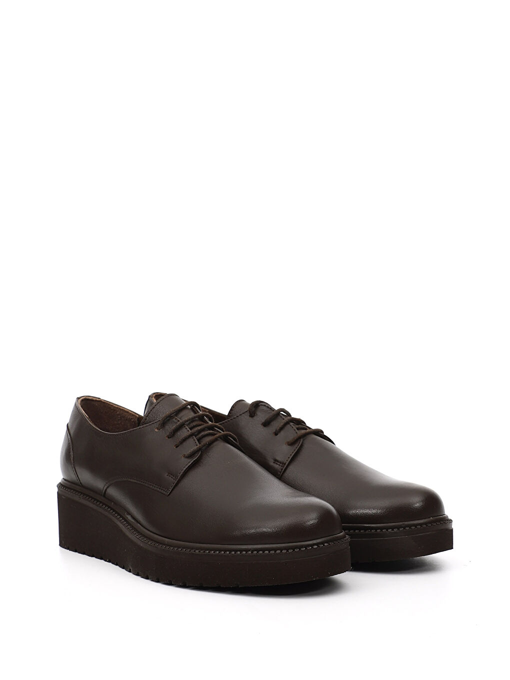 Kahverengi Kadın KAHVERENGİ Dolgu Taban Hakiki Deri Loafer Ayakkabı-2