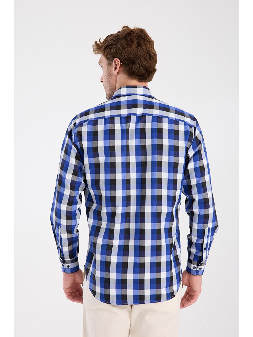 Aclub Ac10100 Twill Pamuk Karışımlı Regular Fit Lacivert Düğmeli Yaka Erkek Kareli Gömlek-7