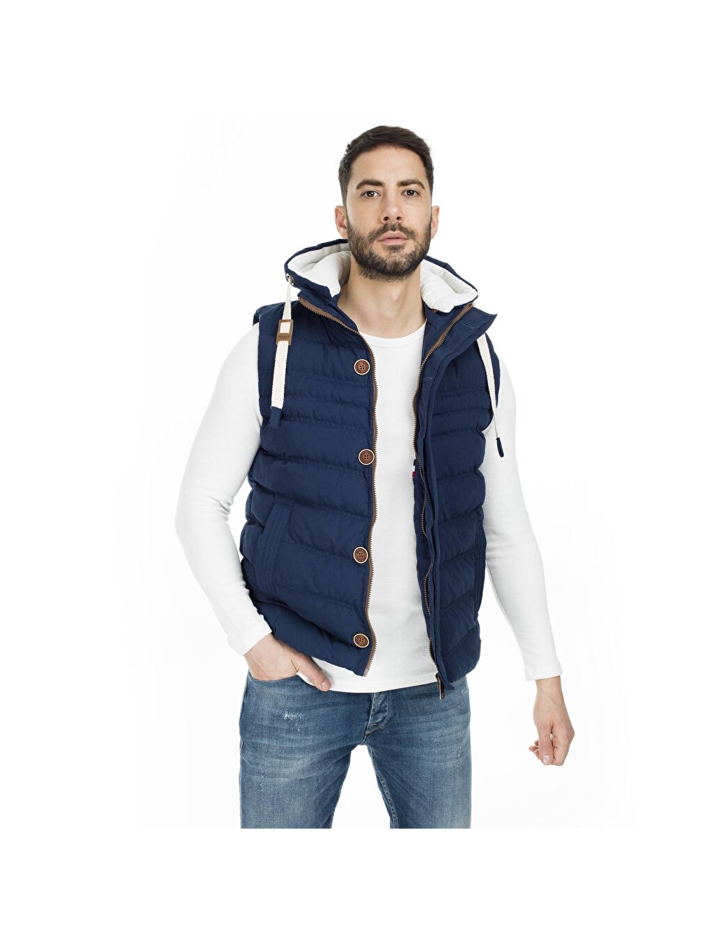 İndigo Kapüşonlu Slim Fit Yelek 556B5618-8