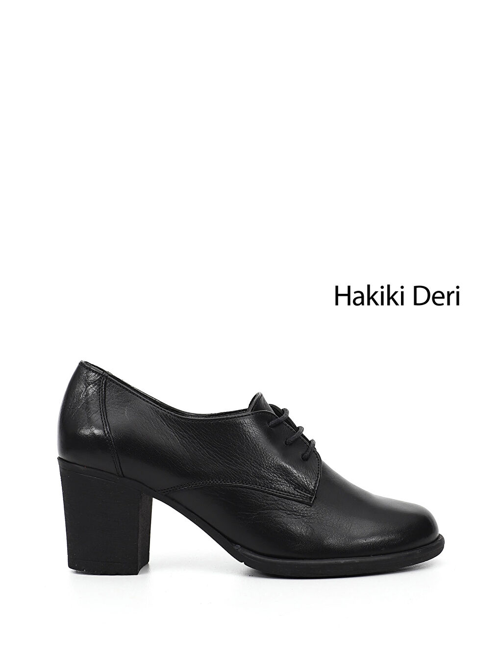 Siyah Kadın SİYAH Bağcıklı Orta Kalın Topuklu Hakiki Deri Oxford Ayakkabı