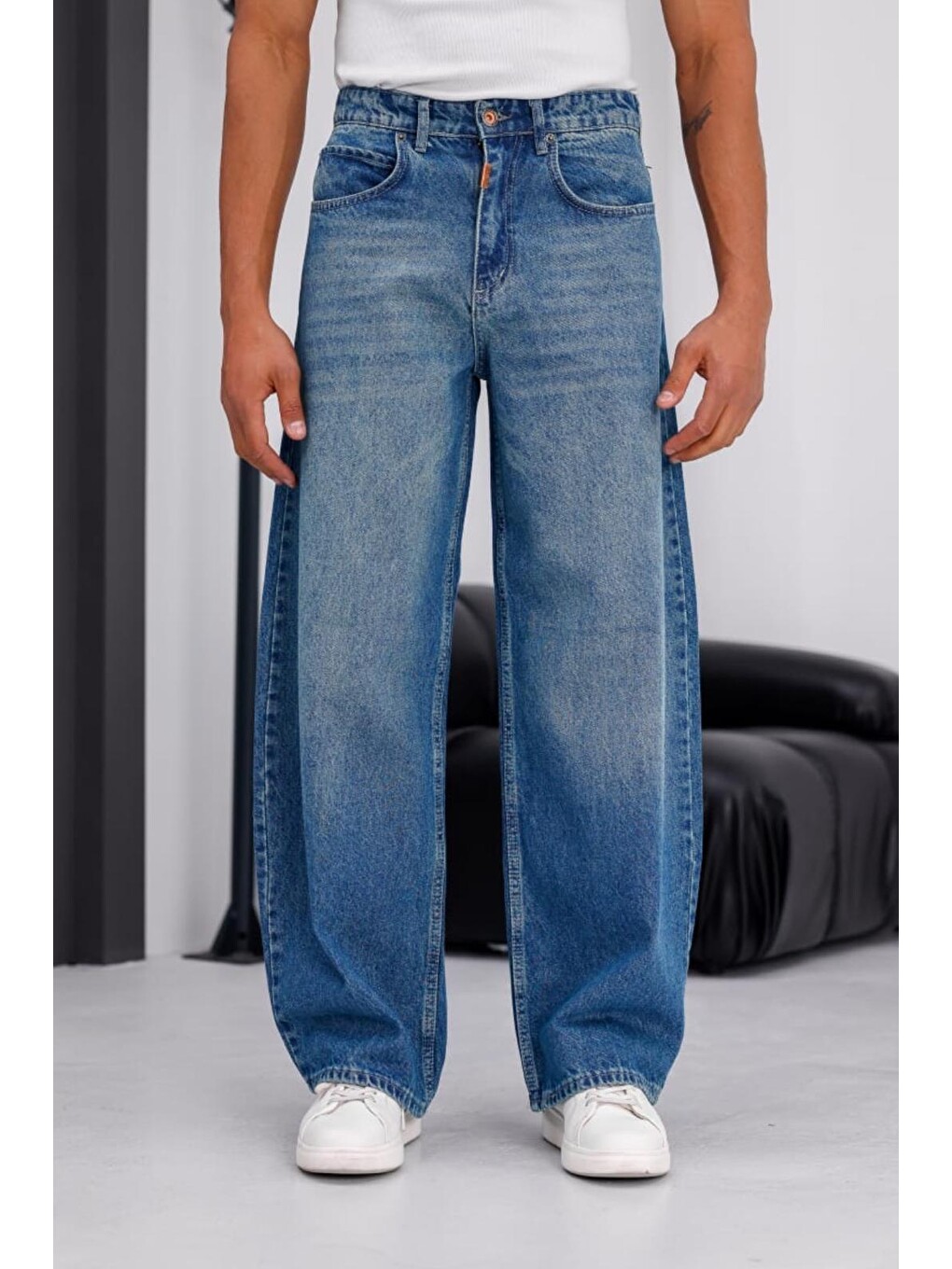 Yeşil Puertas Erkek Yüksek Bel Balon Baggy Fit Bol Kesim Jean Pantolon