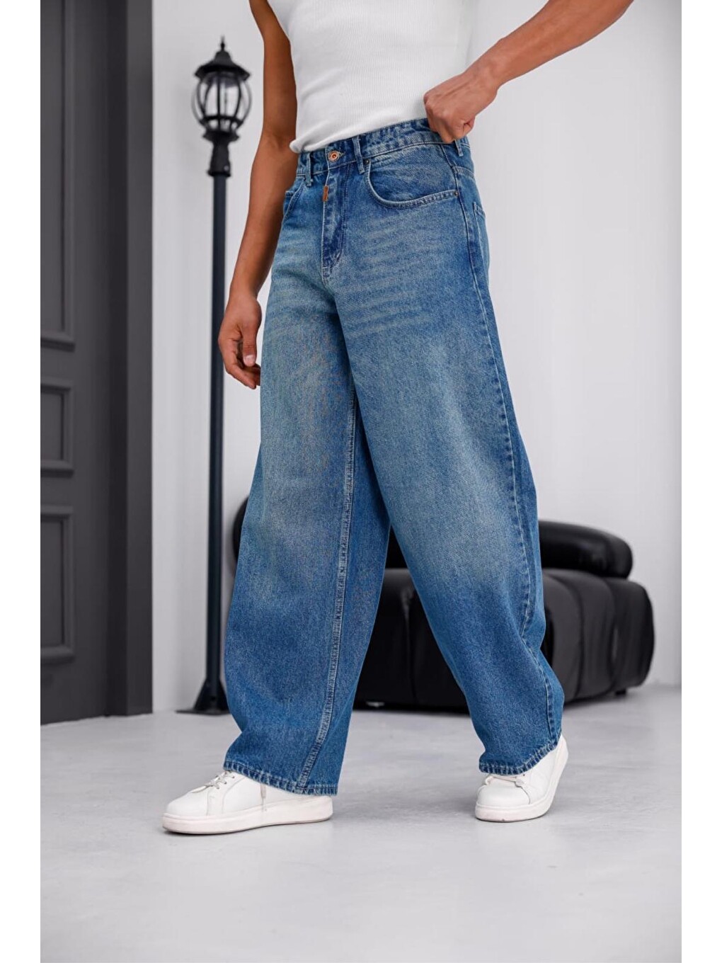 Yeşil Puertas Erkek Yüksek Bel Balon Baggy Fit Bol Kesim Jean Pantolon-1