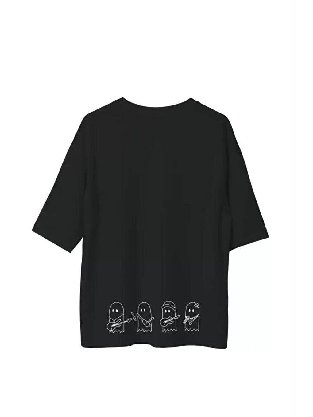 Unisex Bisiklet Yaka Baskılı Oversize T-Shirt - Siyah-1