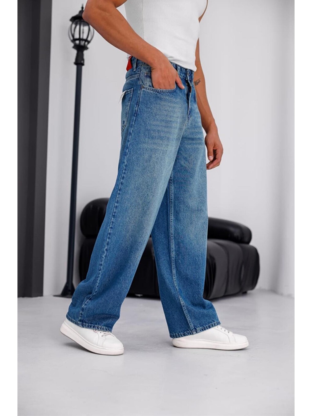 Yeşil Puertas Erkek Yüksek Bel Balon Baggy Fit Bol Kesim Jean Pantolon-2