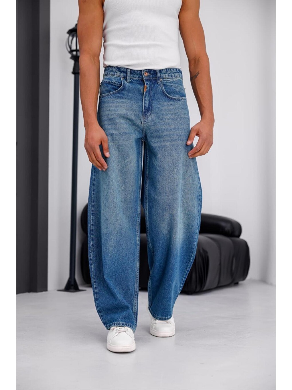 Yeşil Puertas Erkek Yüksek Bel Balon Baggy Fit Bol Kesim Jean Pantolon-3