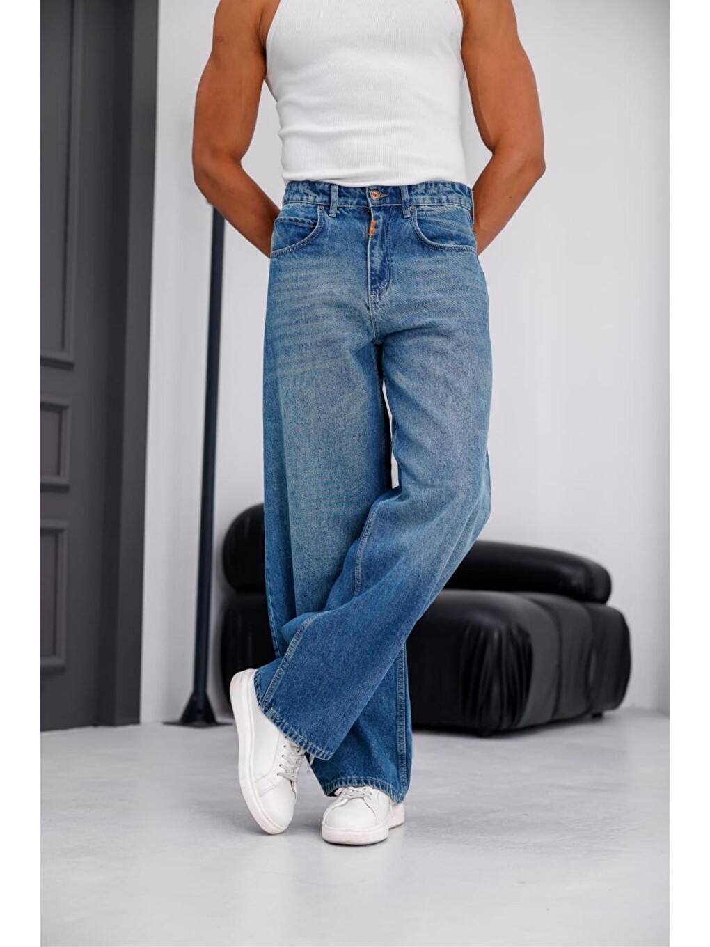 Yeşil Puertas Erkek Yüksek Bel Balon Baggy Fit Bol Kesim Jean Pantolon-4