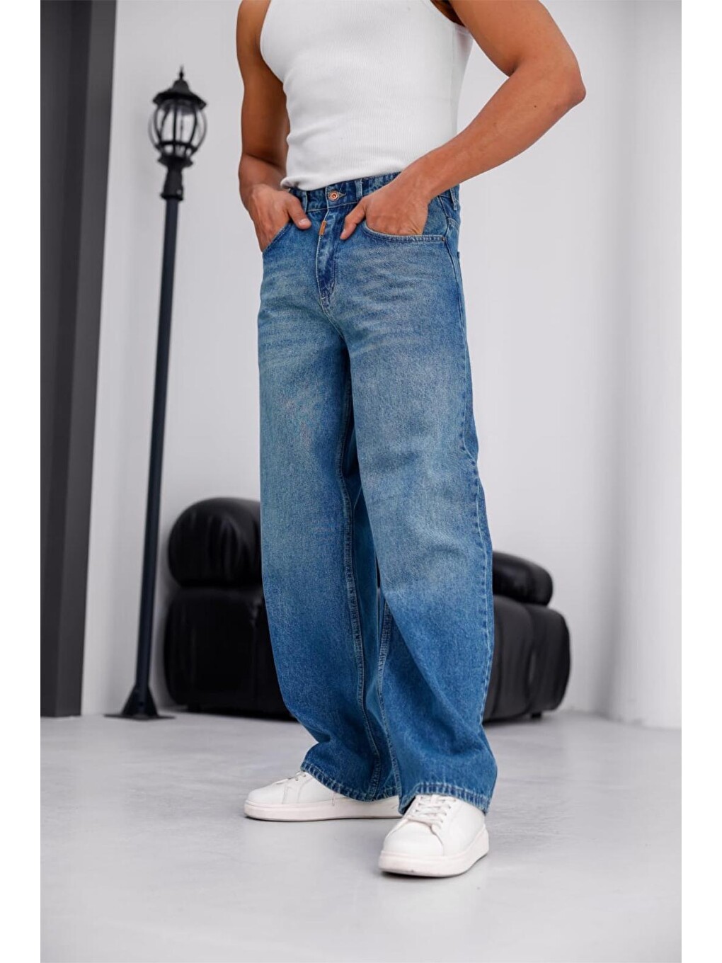 Yeşil Puertas Erkek Yüksek Bel Balon Baggy Fit Bol Kesim Jean Pantolon-5