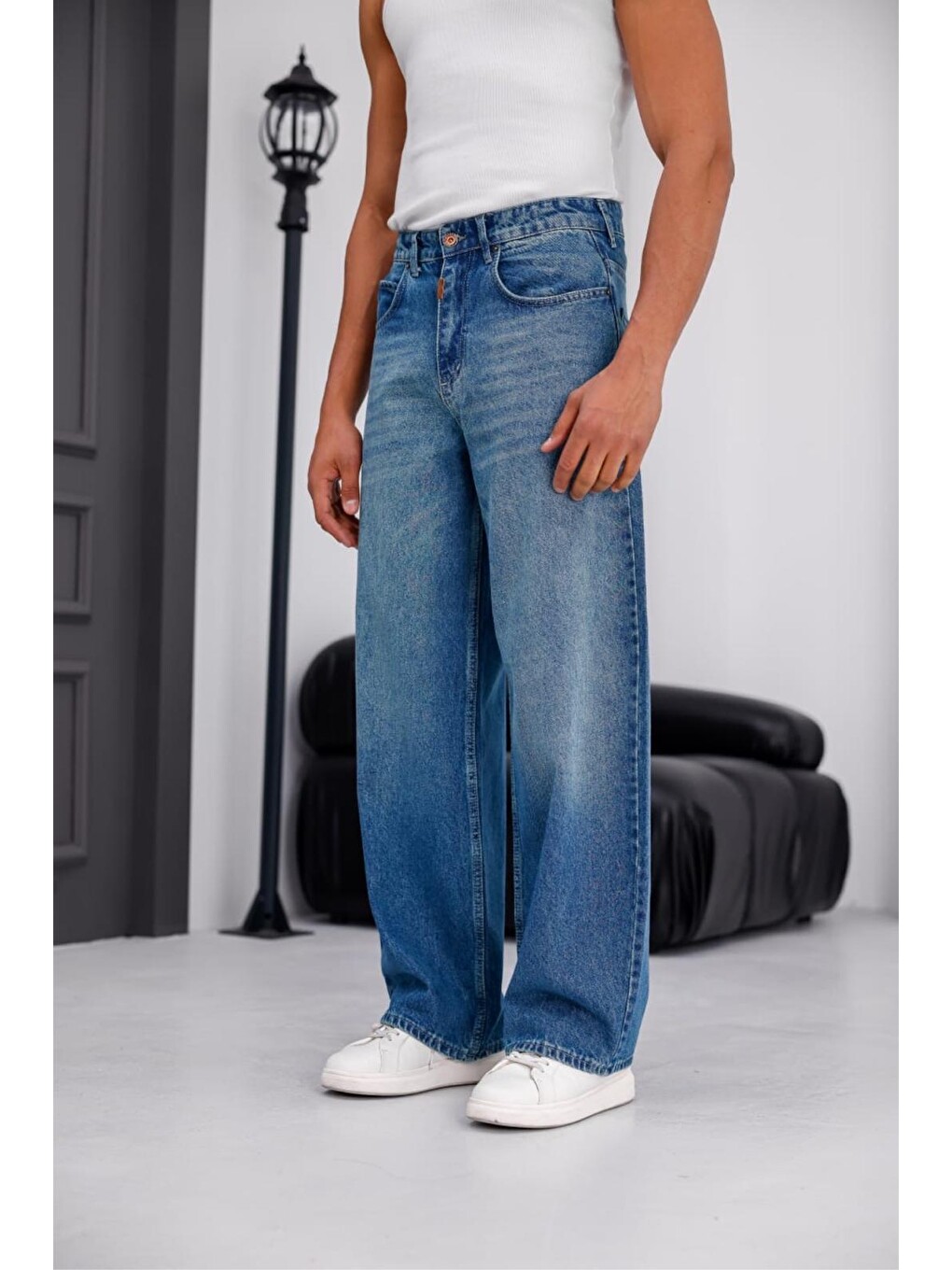 Yeşil Puertas Erkek Yüksek Bel Balon Baggy Fit Bol Kesim Jean Pantolon-6