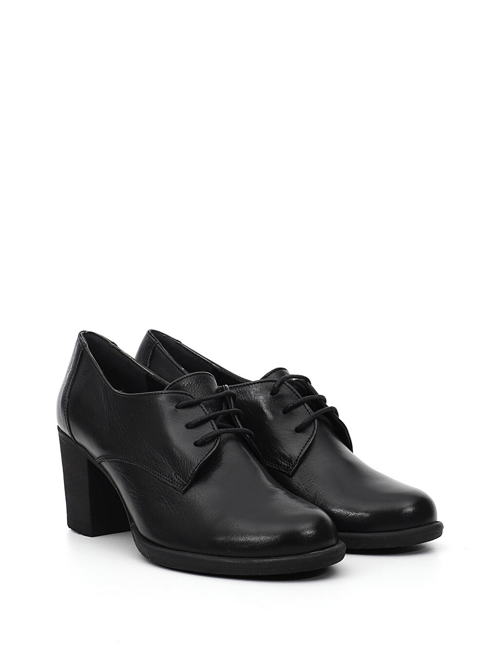 Siyah Kadın SİYAH Bağcıklı Orta Kalın Topuklu Hakiki Deri Oxford Ayakkabı-2