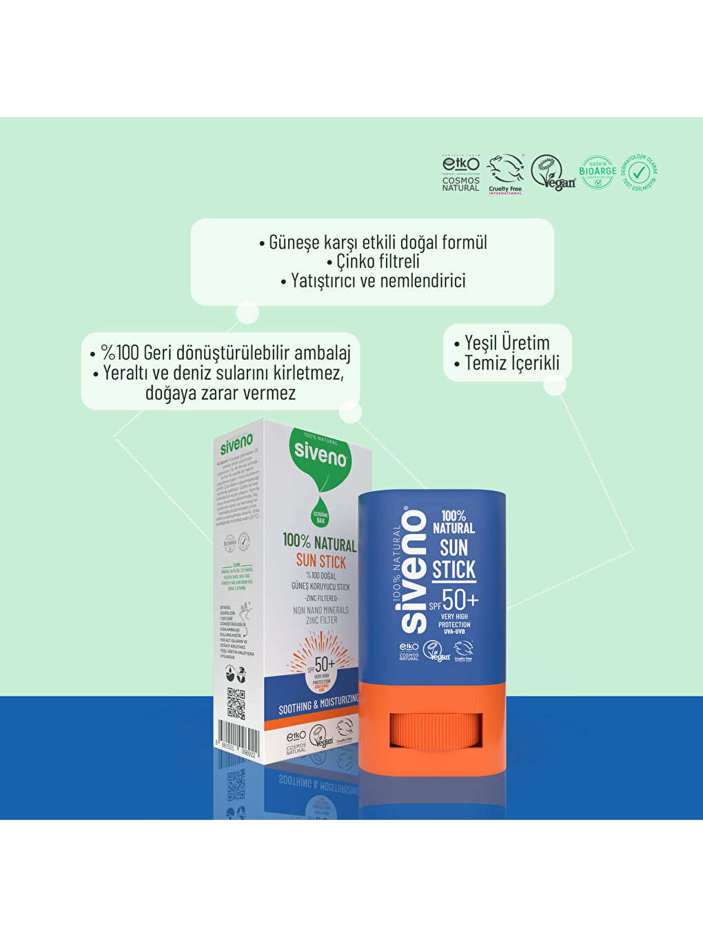 %100 Doğal Yüz Güneş Koruyucu Stick Renkli Mineral Filtre Nemlendirici UVA UVB SPF50+ 15 gr-5