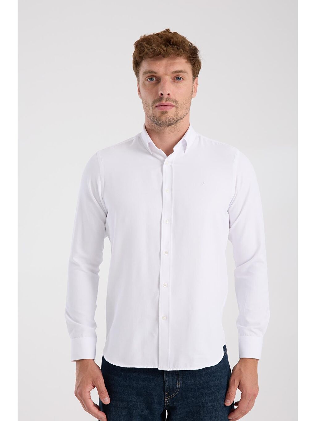 Aclub Ac10093 Oxford Pamuklu Slim Fit Beyaz Düğmeli Yaka Erkek Düz Gömlek-6