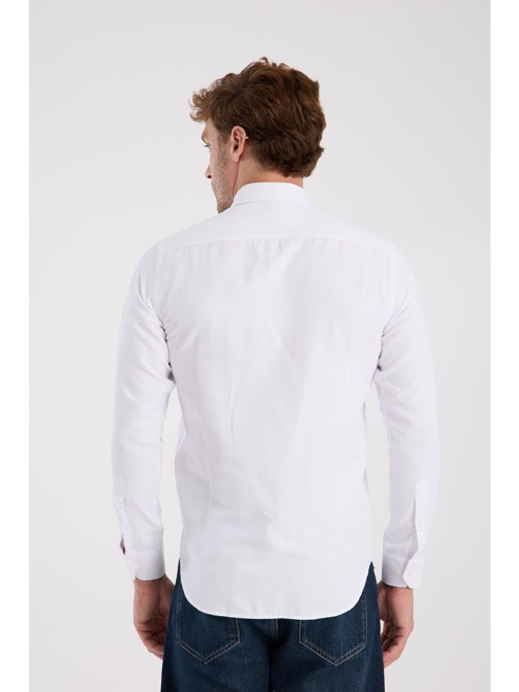 Aclub Ac10093 Oxford Pamuklu Slim Fit Beyaz Düğmeli Yaka Erkek Düz Gömlek-7