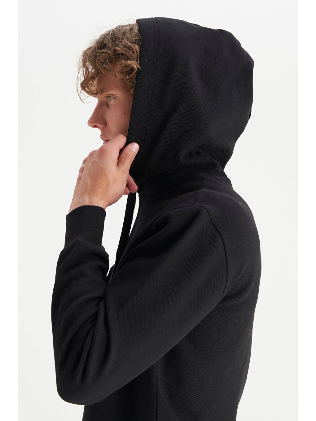 Regular Fit Normal Kesim Kapüşonlu Siyah Hoodie-4