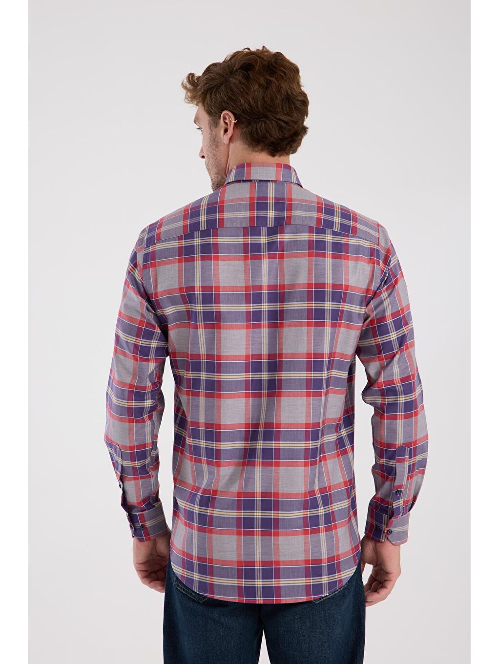 Aclub Ac10098 Twill Pamuklu Regular Fit Gri Düğmeli Yaka Erkek Kareli Gömlek-7