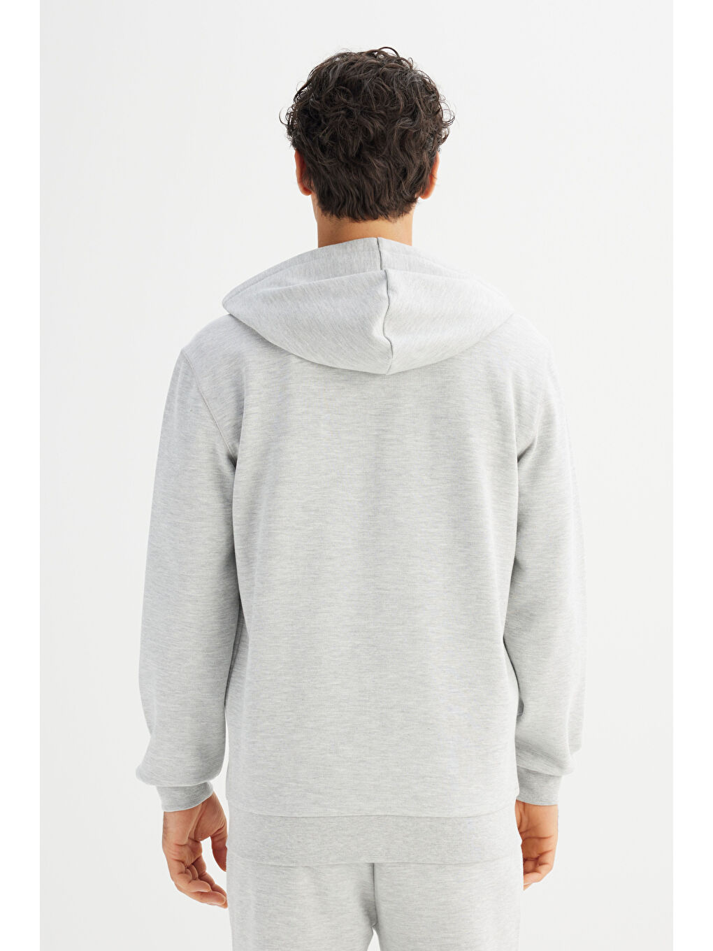 Regular Fit Normal Kesşim Kapüşonlu Fermuarlı Gri Melanj Sweatshirt Ceket-4