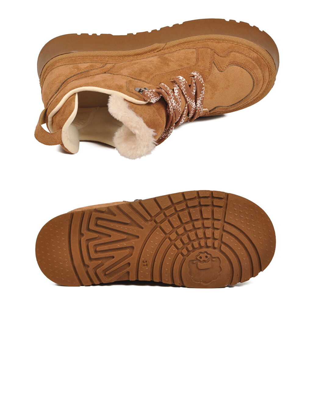 Kahverengi Taba Süet Polarlı Bağcıklı Kaymaz Kadın Bot 2613 Z-4