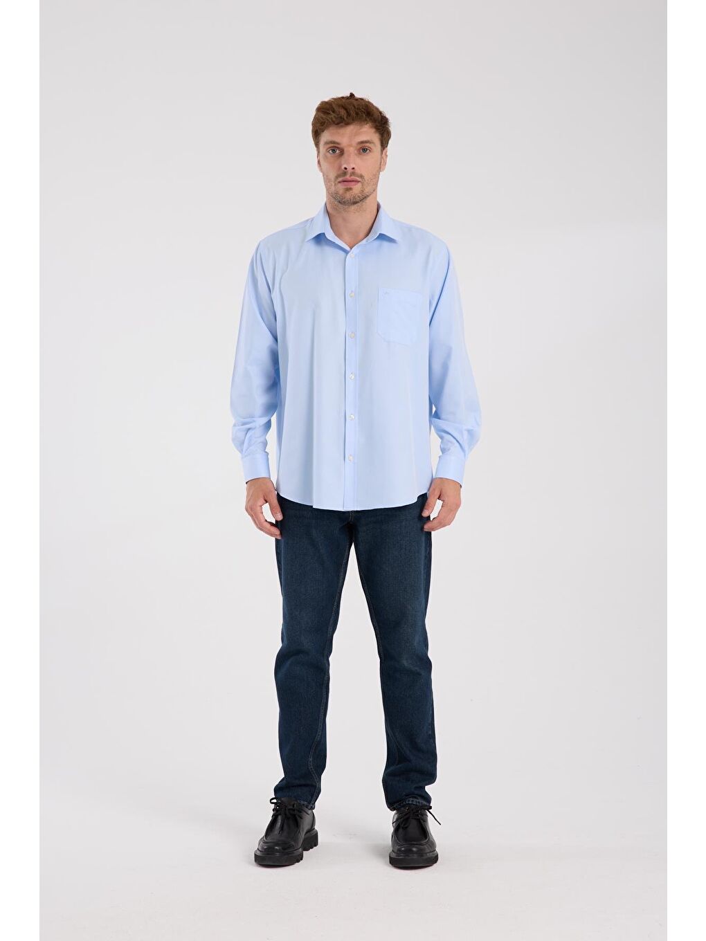 Aclub Ac10097 Twill Pamuk Karışımlı Regular Fit Açık Mavi Klasik Yaka Erkek Düz Gömlek