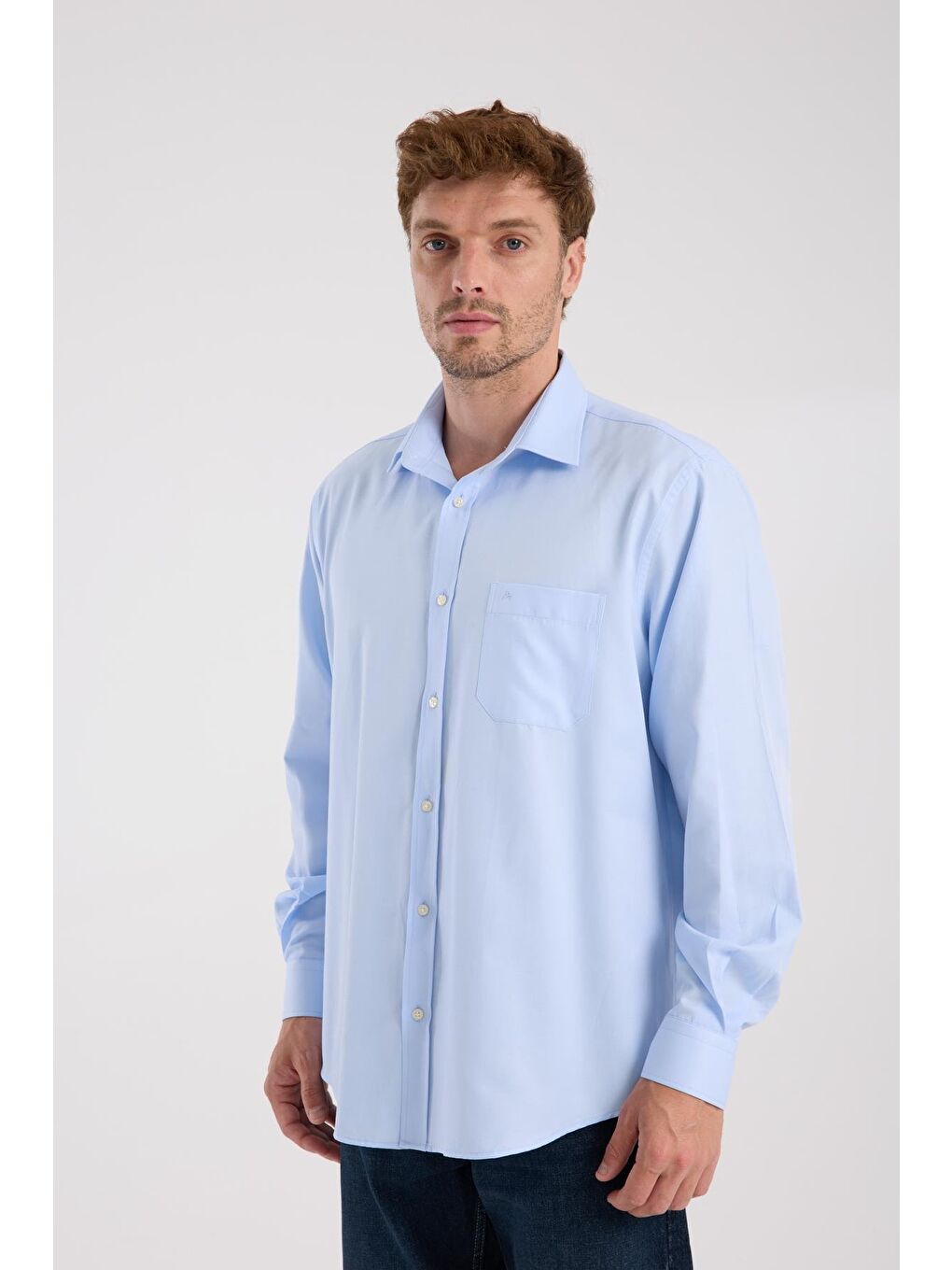 Aclub Ac10097 Twill Pamuk Karışımlı Regular Fit Açık Mavi Klasik Yaka Erkek Düz Gömlek-2