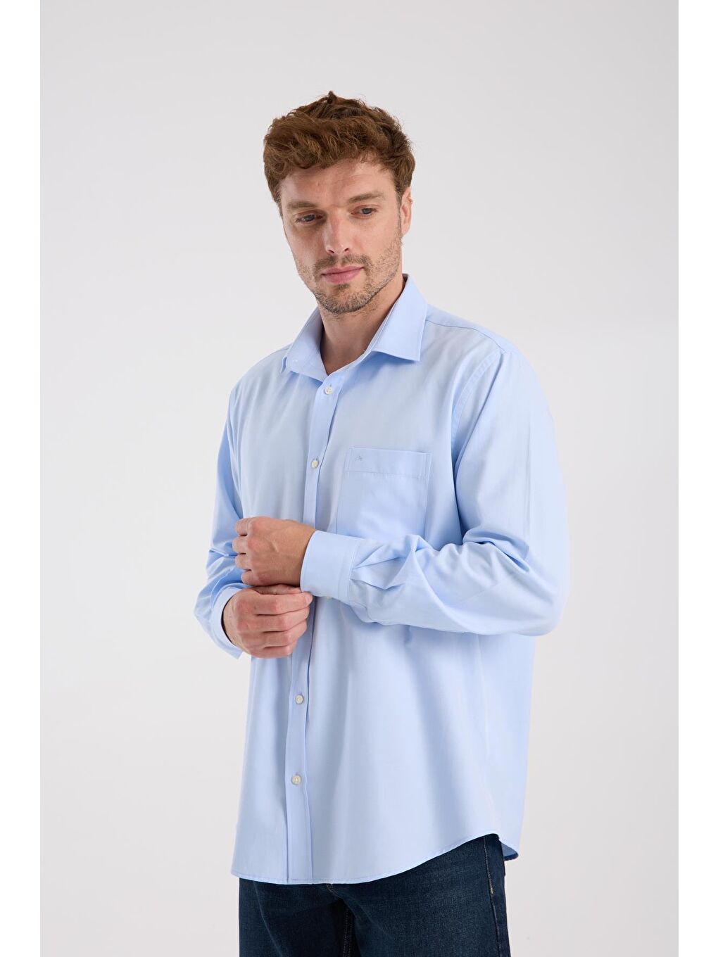 Aclub Ac10097 Twill Pamuk Karışımlı Regular Fit Açık Mavi Klasik Yaka Erkek Düz Gömlek-3