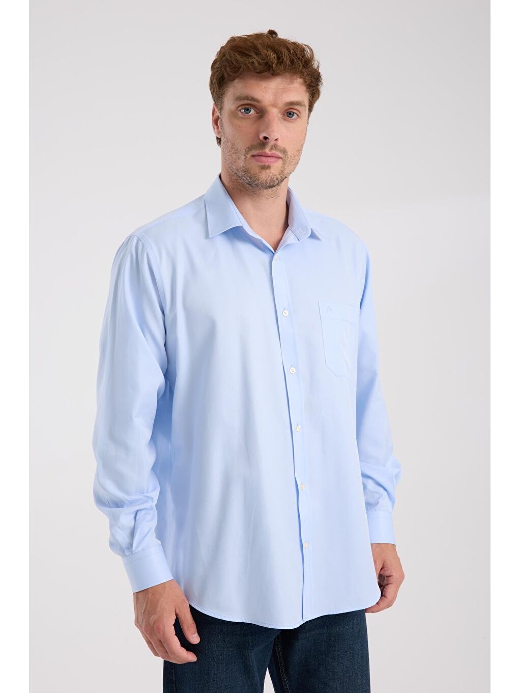 Aclub Ac10097 Twill Pamuk Karışımlı Regular Fit Açık Mavi Klasik Yaka Erkek Düz Gömlek-4
