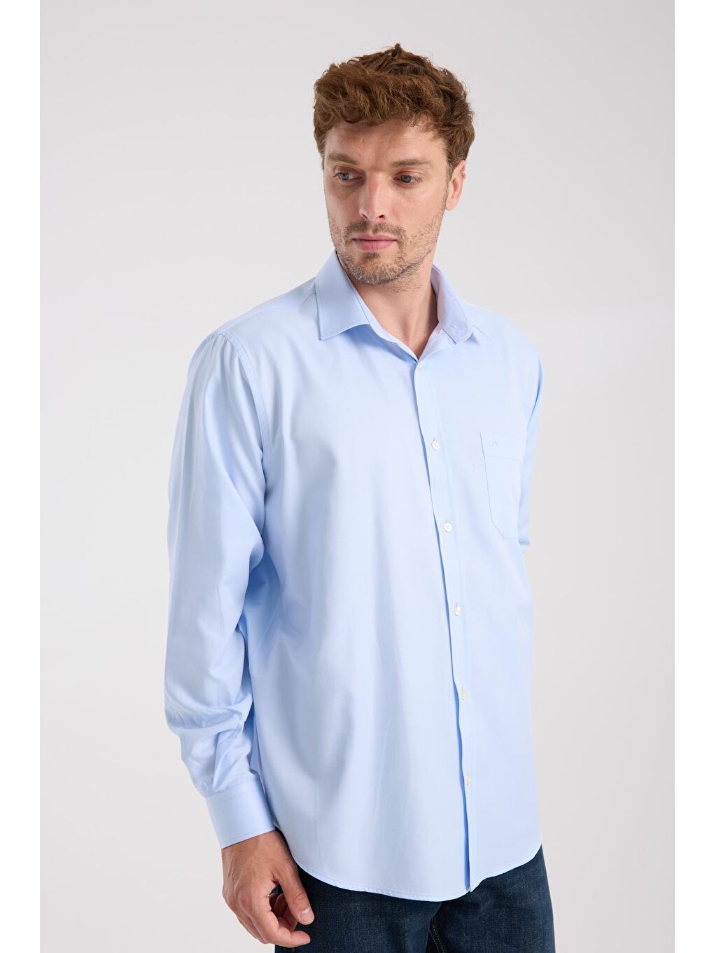 Aclub Ac10097 Twill Pamuk Karışımlı Regular Fit Açık Mavi Klasik Yaka Erkek Düz Gömlek-5