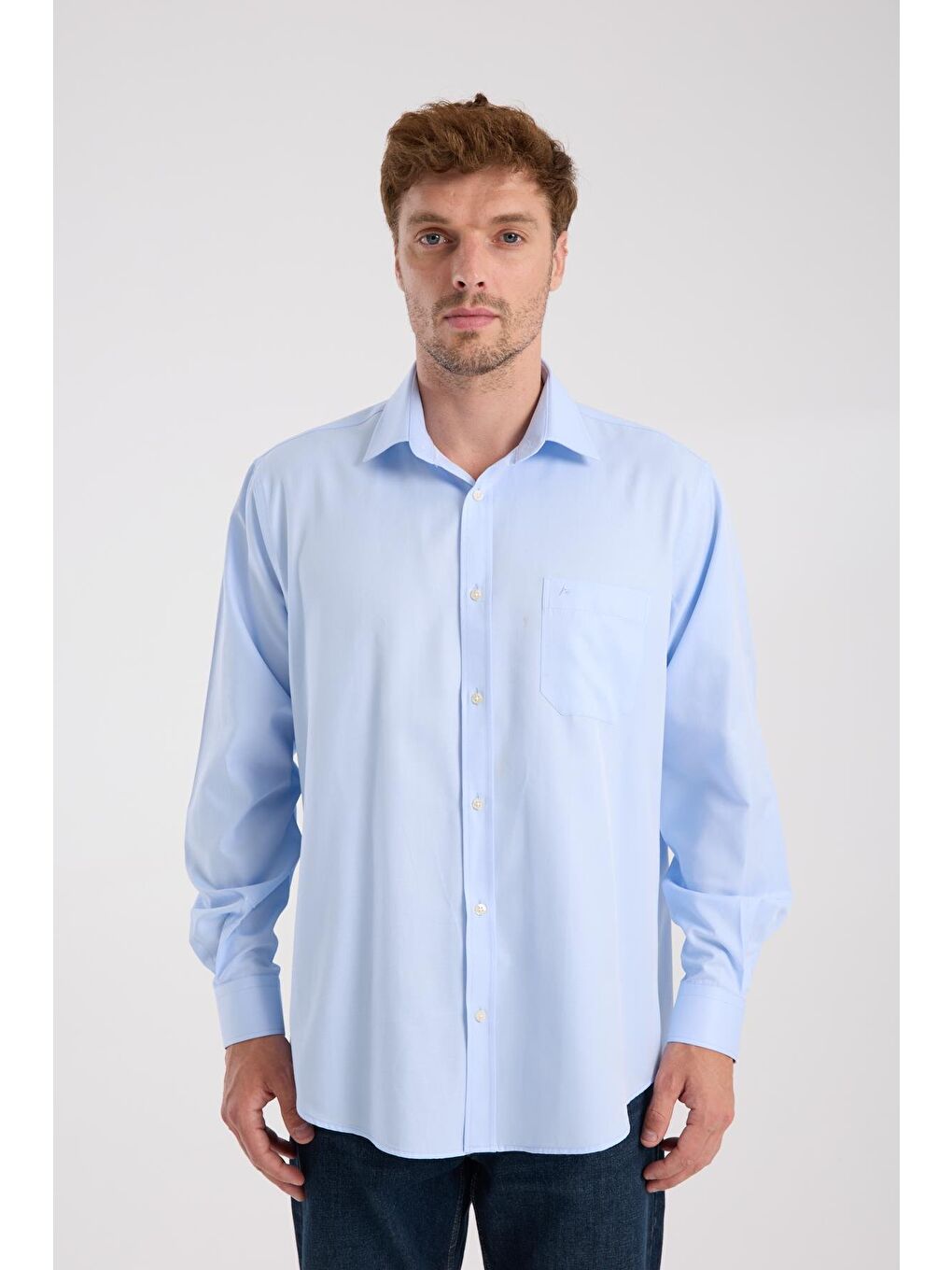 Aclub Ac10097 Twill Pamuk Karışımlı Regular Fit Açık Mavi Klasik Yaka Erkek Düz Gömlek-6
