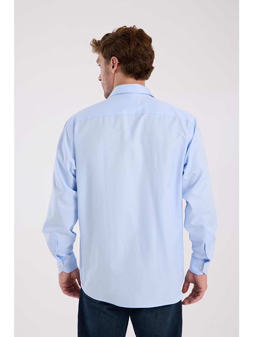 Aclub Ac10097 Twill Pamuk Karışımlı Regular Fit Açık Mavi Klasik Yaka Erkek Düz Gömlek-7