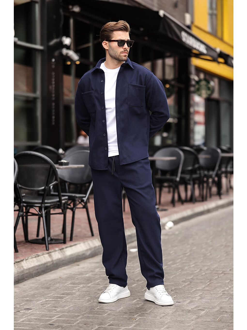 Lacivert Kaşe Erkek Gömlek Pantolon İkili Takım E7328-1