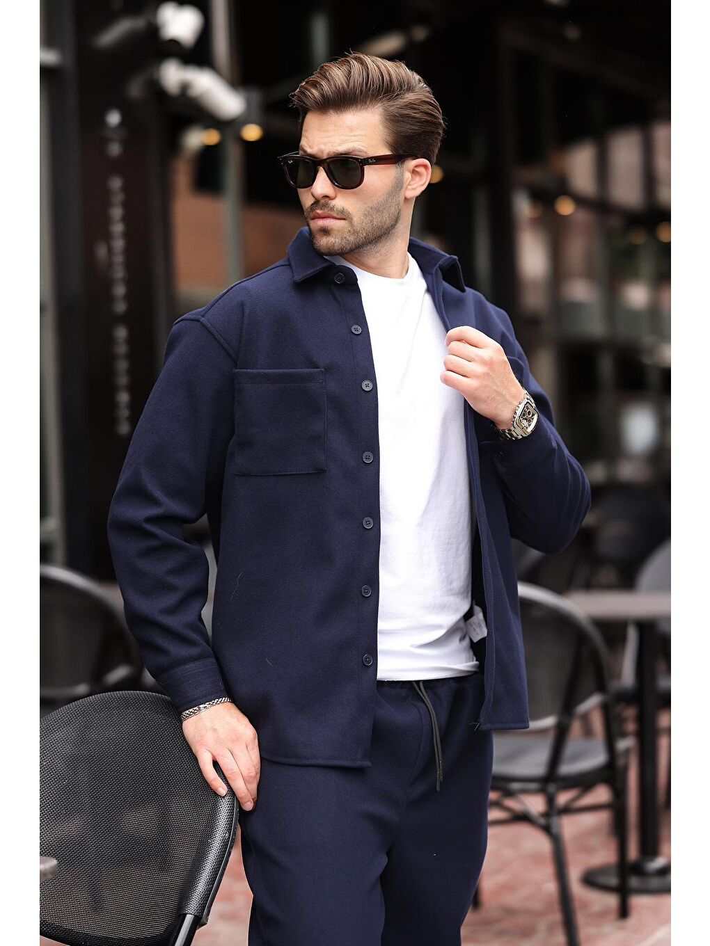 Lacivert Kaşe Erkek Gömlek Pantolon İkili Takım E7328-2