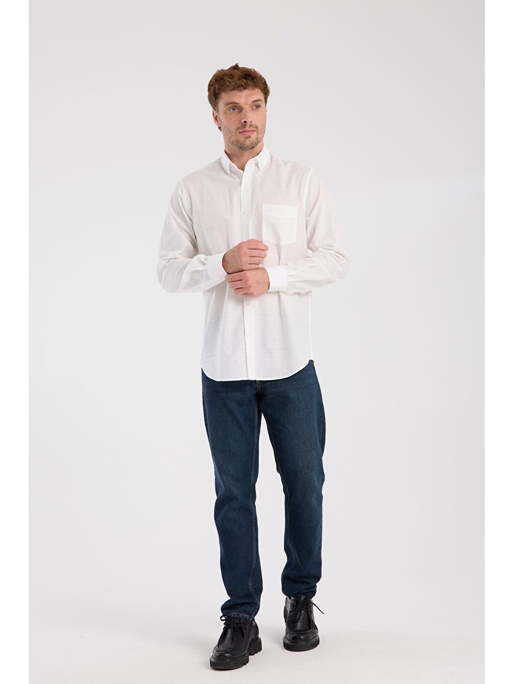 Aclub Ac10092 Poplin Pamuklu Regular Fit Beyaz Düğmeli Yaka Erkek Kareli Gömlek-1