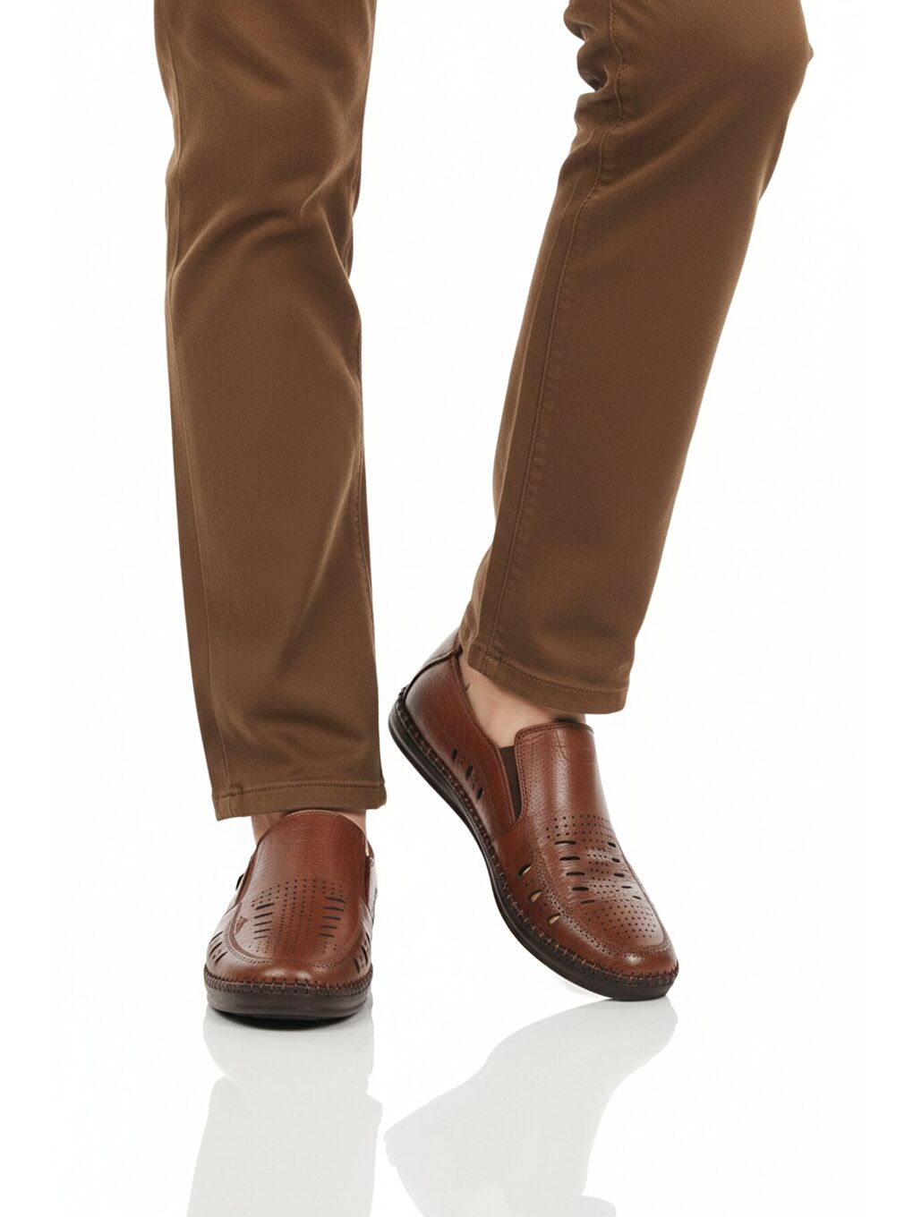 Kahverengi Taba Hakiki Deri Jel Taban Anatomik Erkek Casual Ayakkabı 410 M