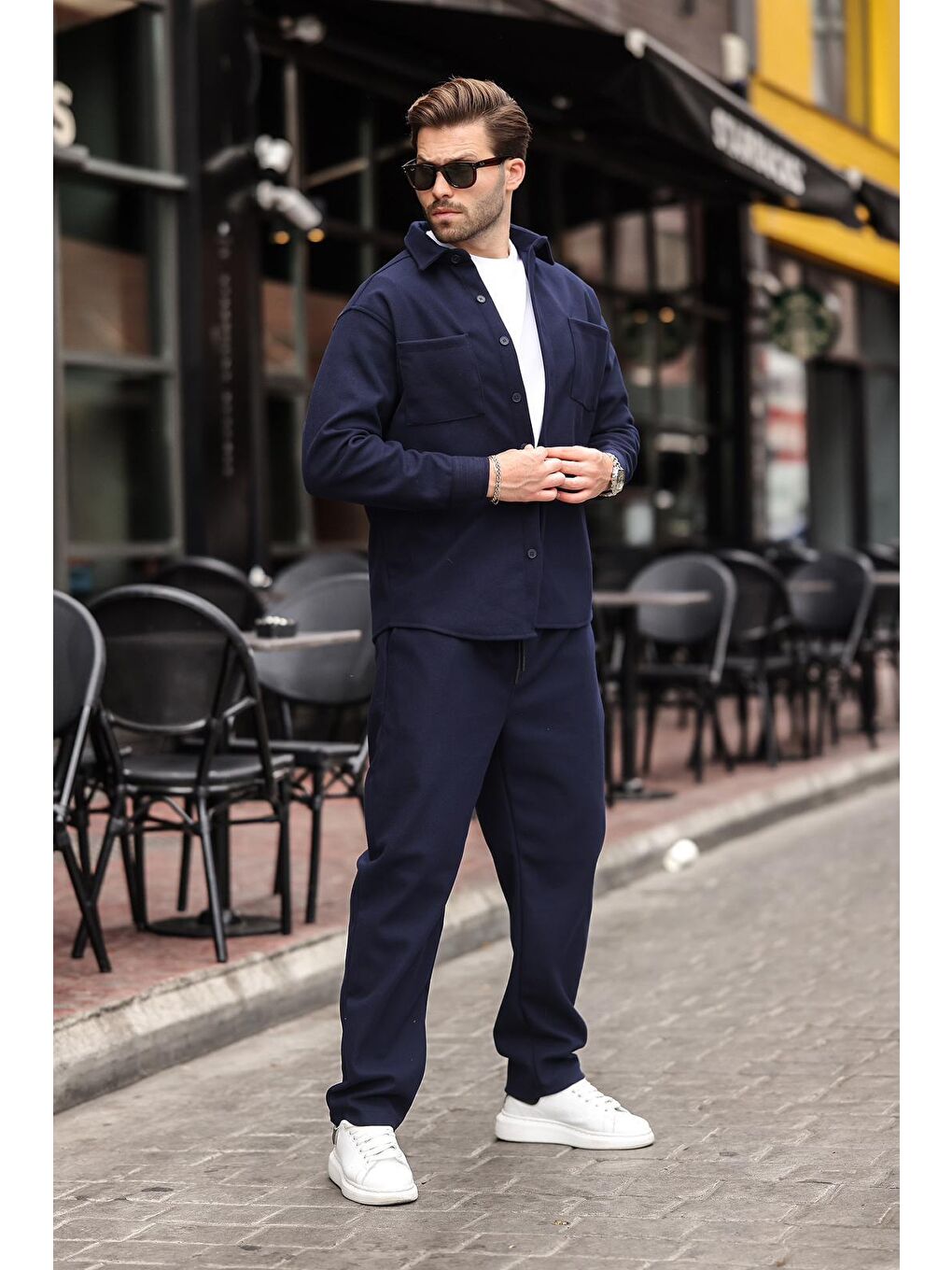 Lacivert Kaşe Erkek Gömlek Pantolon İkili Takım E7328-3