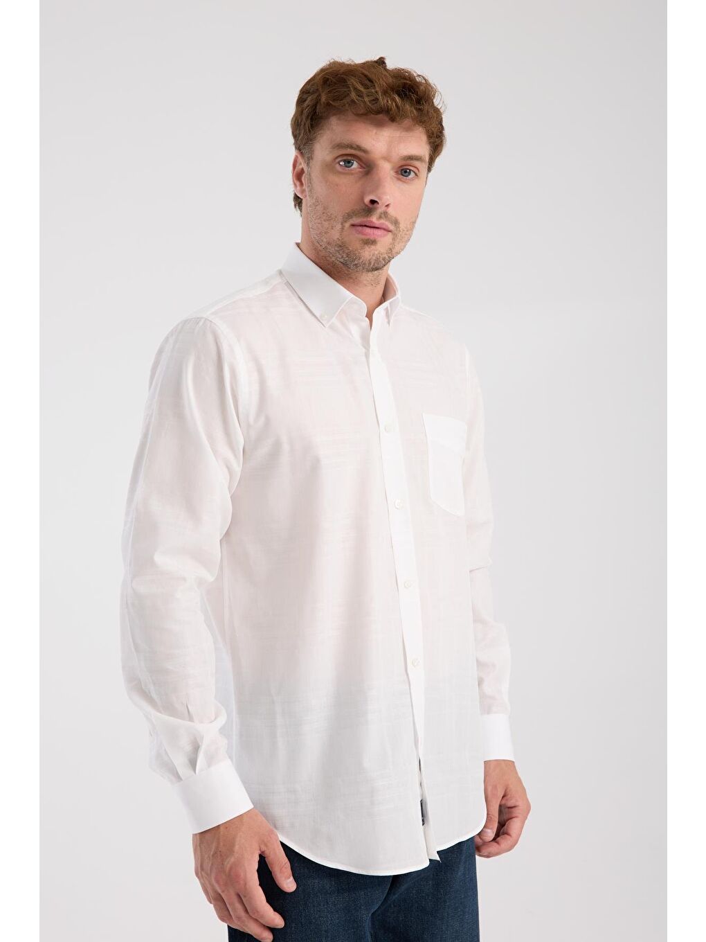 Aclub Ac10092 Poplin Pamuklu Regular Fit Beyaz Düğmeli Yaka Erkek Kareli Gömlek-4