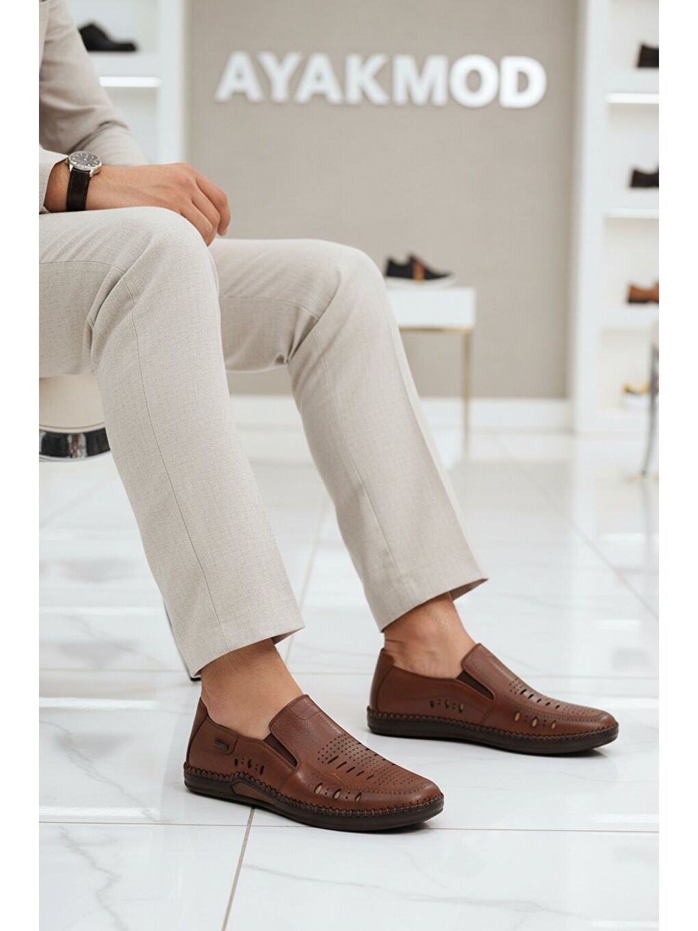 Kahverengi Taba Hakiki Deri Jel Taban Anatomik Erkek Casual Ayakkabı 410 M-2