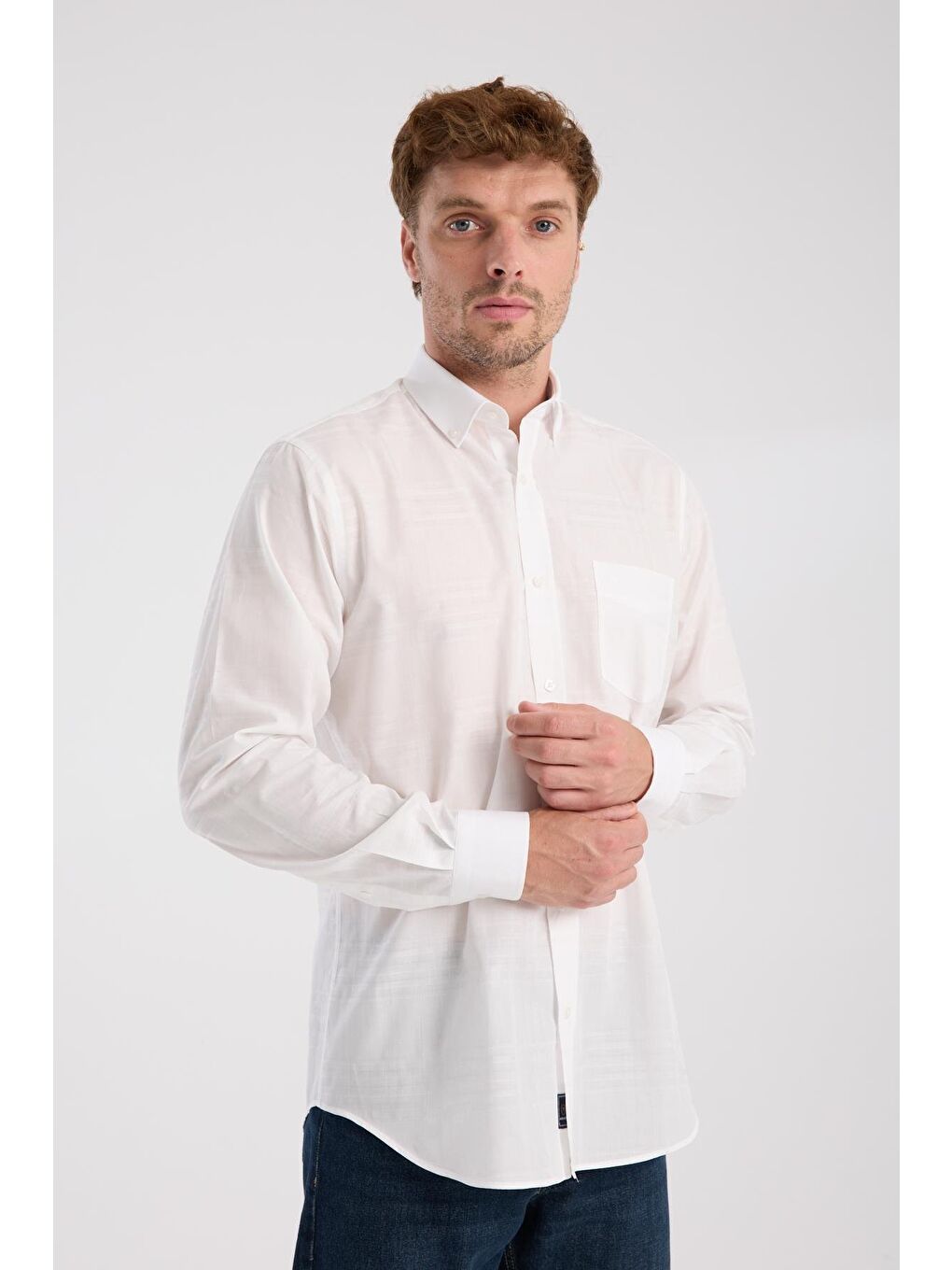 Aclub Ac10092 Poplin Pamuklu Regular Fit Beyaz Düğmeli Yaka Erkek Kareli Gömlek-5