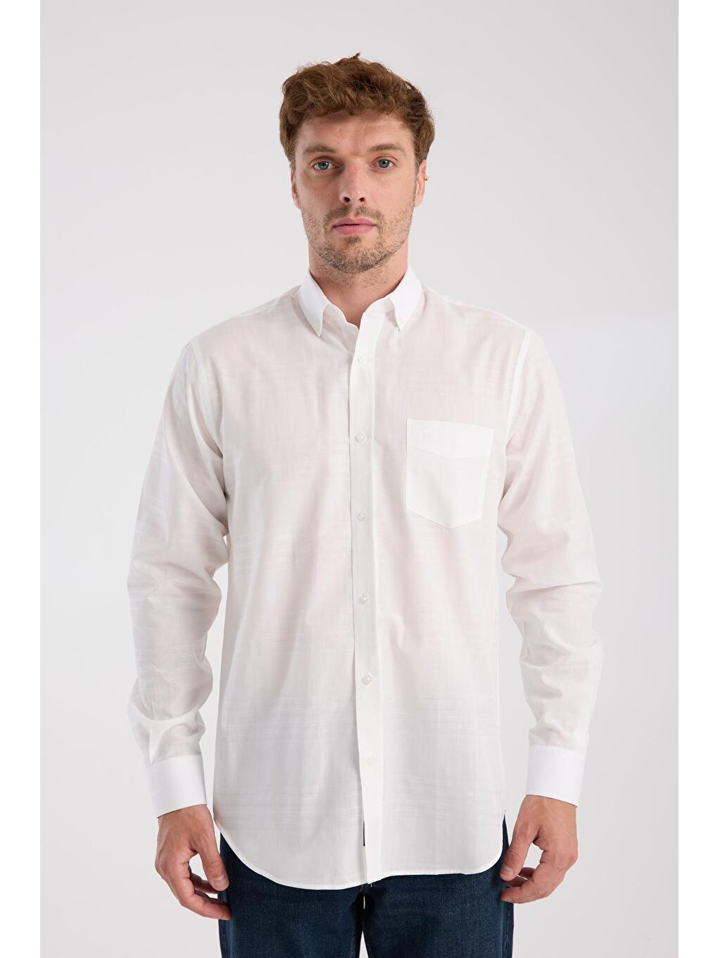 Aclub Ac10092 Poplin Pamuklu Regular Fit Beyaz Düğmeli Yaka Erkek Kareli Gömlek-6