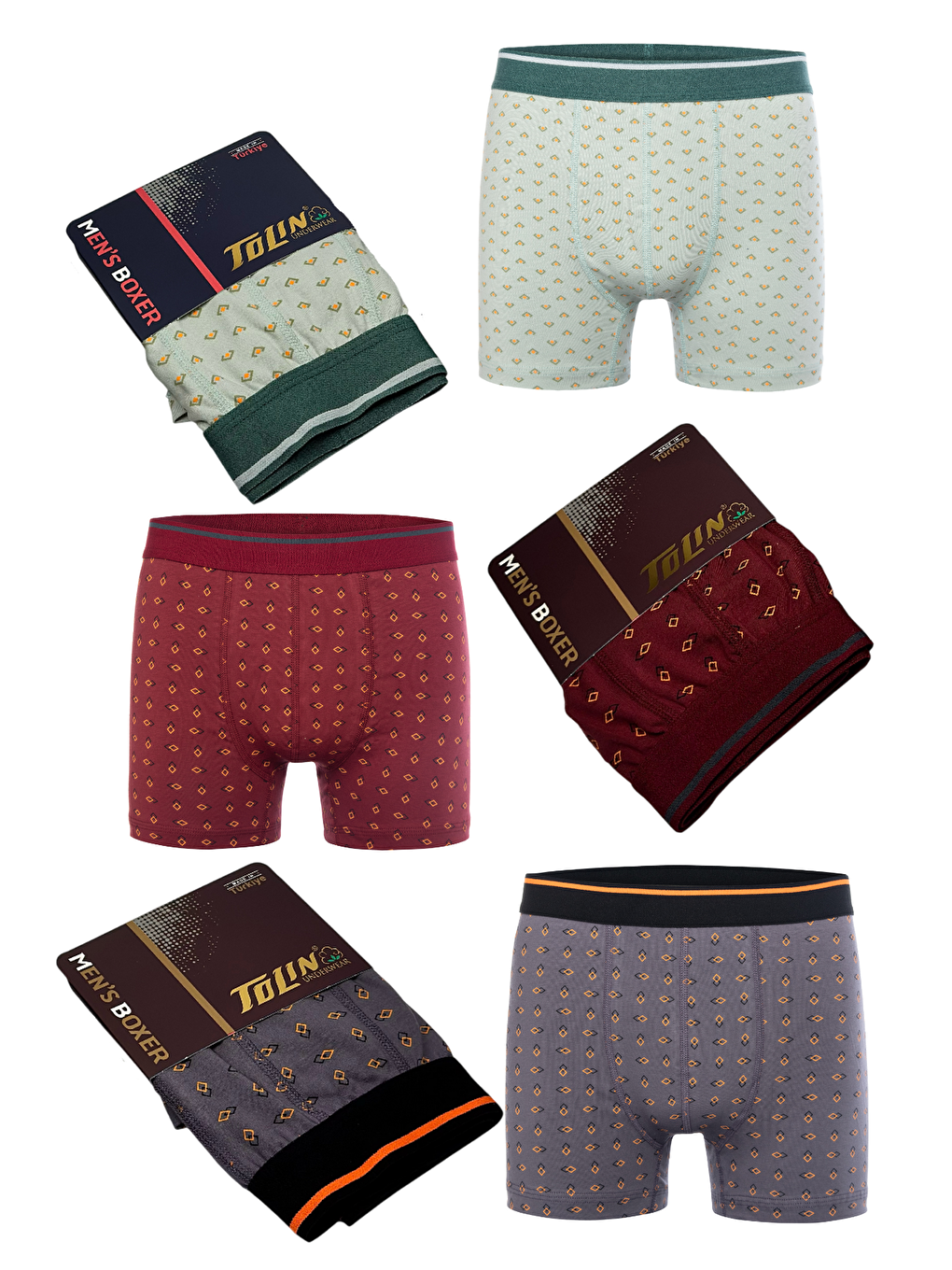 Karışık Erkek 6 lı Süprem Pamuklu Elastanlı Renkli Boxer Seti 4147-12-8